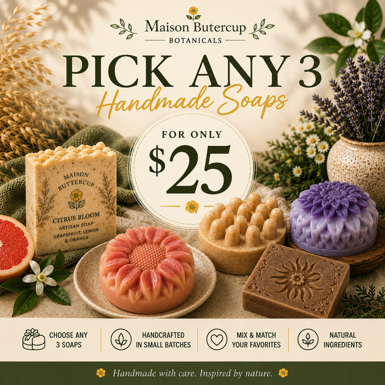 Pick Any 3 Handmade Soaps – $25
